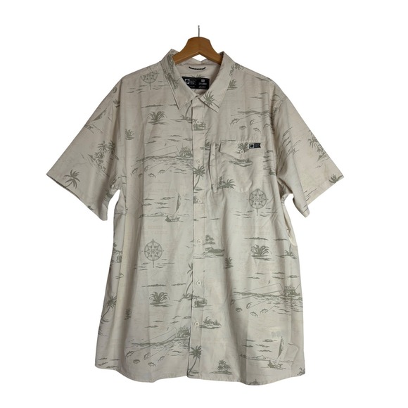 Salty Crew Other - Salty Crew Mens 2XL Short Sleeve Fishing Shirt Beige Tropical Nautical Print